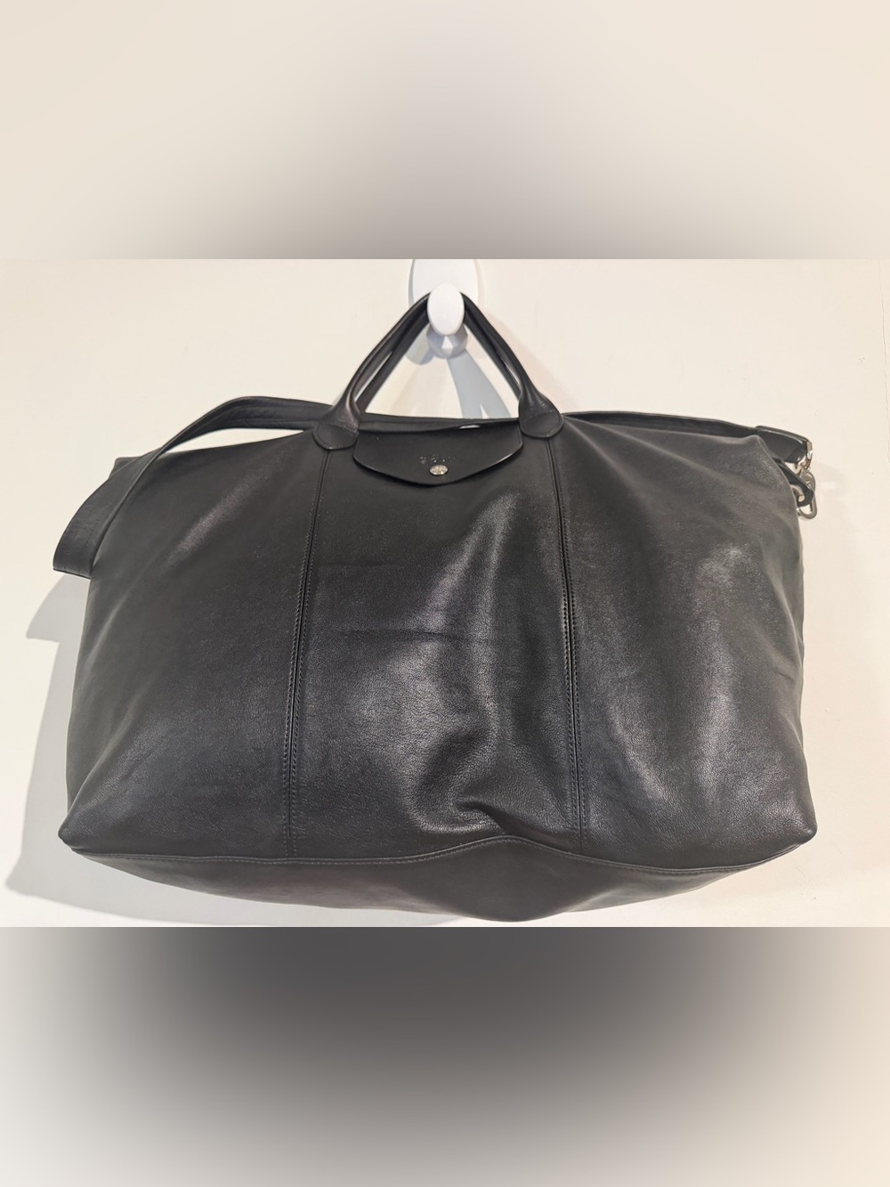 Longchamp Le pliage Black Leather Travel Tote